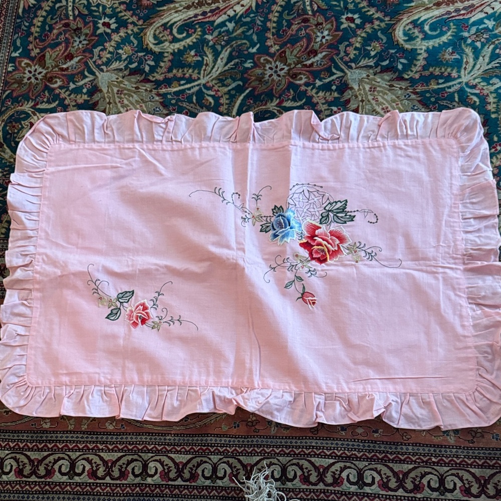 Pink Ruffled Embroidered Bed Set